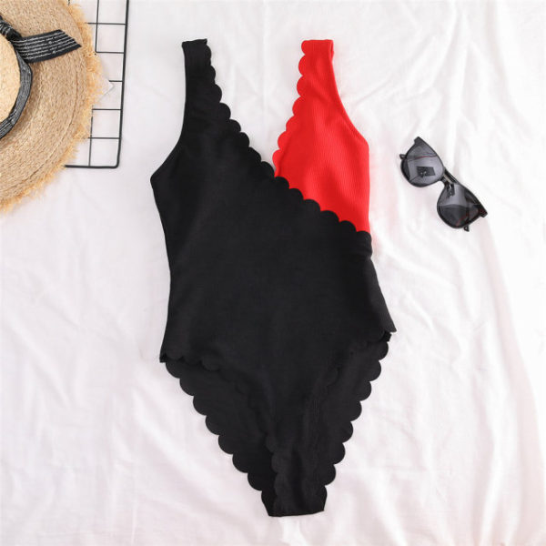 XS XL 2021 Scalloped Splicing High Cut One Piece Swimsuit Women Swimwear Female Ribbed Bather Bathing 3.jpg 640x640 3