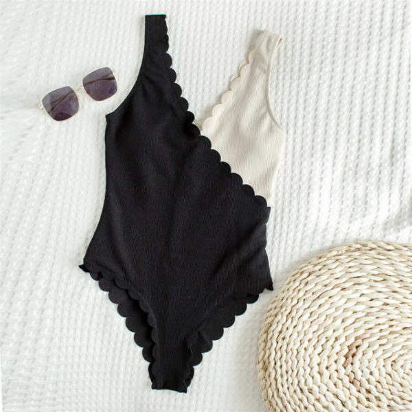 Scalloped Splicing High Cut One Piece Swimsuit Women Swimwear Female Ribbed Bather Bathing Suit Swim Lady V2425 - Image 4