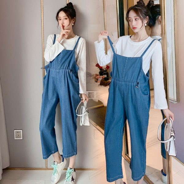 Spring Summer Denim Maternity Bib Jeans Adjustable Wide Leg Loose Overalls Pants Clothes for Pregnant Women Jumpsuits - Image 2