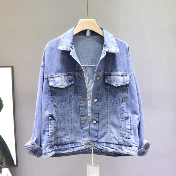 2021 Spring Loose Fit Denim Jacket Handsome Boyfriend Wind Heavy Embroidery Small Crane Fashionable Black Jacket 1