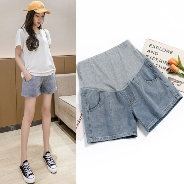 2021 Summer Casual Denim Maternity Shorts Chic Ins Straight Loose Belly Shorts for Pregnant Women Pregnancy 1