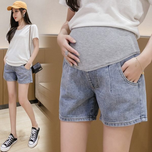 2021 Summer Casual Denim Maternity Shorts Chic Ins Straight Loose Belly Shorts for Pregnant Women Pregnancy