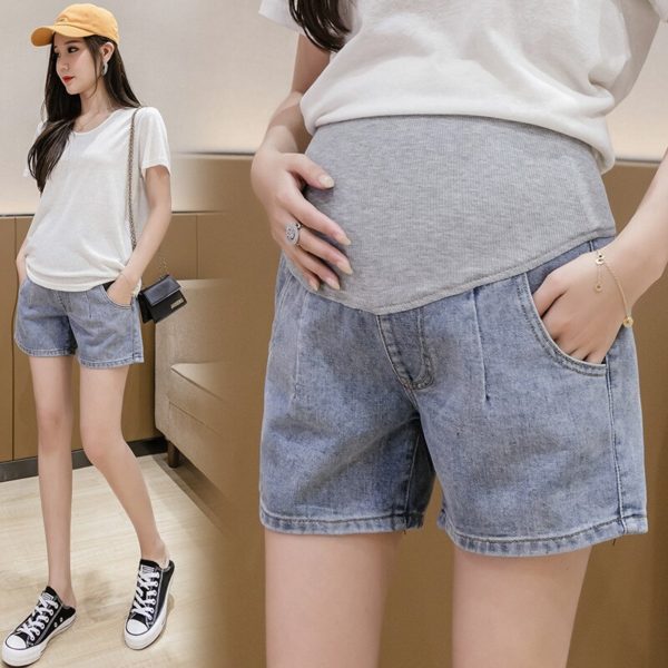 Summer Casual Denim Maternity Shorts Chic Ins Straight Loose Belly Shorts for Pregnant Women Pregnancy Short Jeans