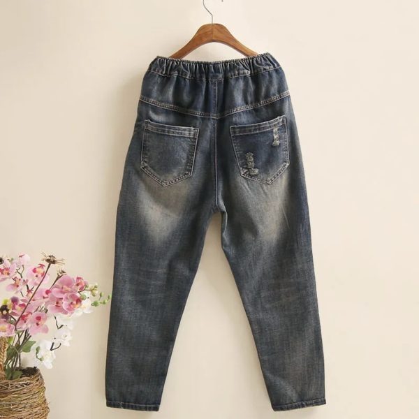 Spring Autumn New Women Embroidery Retro Jeans High Waist Nine Points cowboy trousers Large Size Denim Harlan Pants Femme126 - Image 5