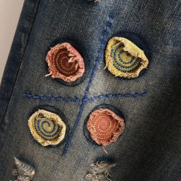 Spring Autumn New Women Embroidery Retro Jeans High Waist Nine Points cowboy trousers Large Size Denim Harlan Pants Femme126 - Image 6