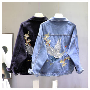 Loose-Fit Denim Jacket Handsome Boyfriend Wind Heavy Embroidery Small Crane Fashionable Black Jacket Women's Coat
