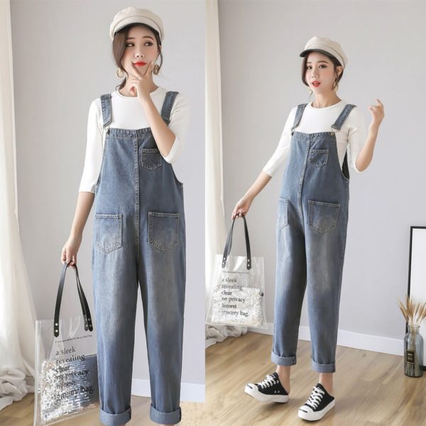 Vintage Washed Denim Maternity Bib Jeans Large Size Loose Jumpsuits Clothes for Pregnant Women Pregnancy Overalls Pants - Image 2
