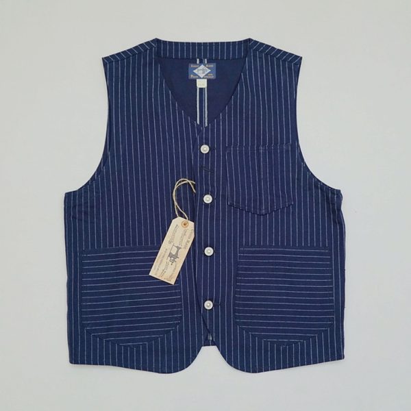 Wabash Stripe Work Mens Selvedge Denim Vest Vintage 12.5oz - eWingFlyStore