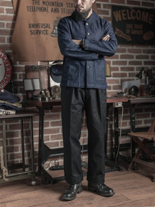 Repro USN Dungaree Jumper Selvedge Denim Jacket Shawl Collar 1922 Model - Image 4