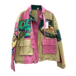Jeans Jacket Women Letter Print Fashion Patchwork Pocket Short Denim Jackets Streetwear Loose Zipper Jeans Coat Female