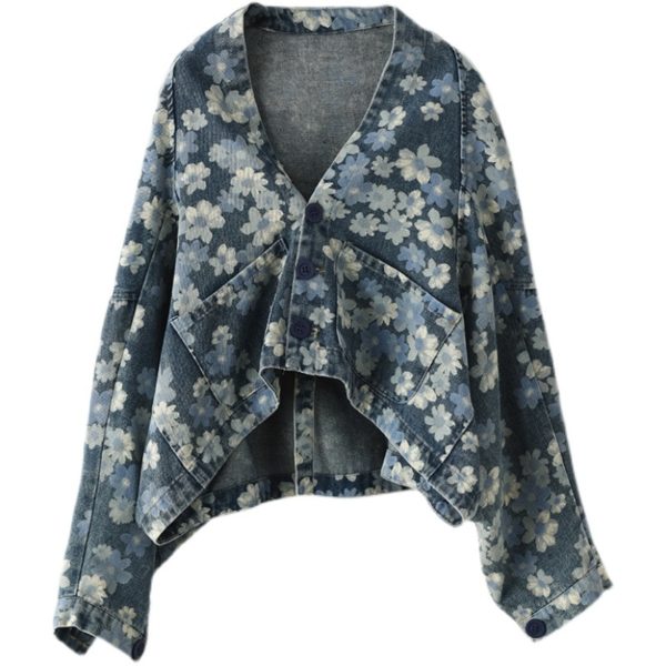 Max LuLu New Design 2021 Streetwear Women Flowers Printed Denim Jackets Ladies Batwing Sleeve Short Coats 5