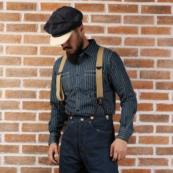 Non Stock Wabash Stripe Work Shirt Vintage Denim Vent Hole WorkShirts For Men 1