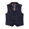 Classic Wool Tweed Waistcoat Retro Men's Herringbone Lapel Vest Blue - Image 2