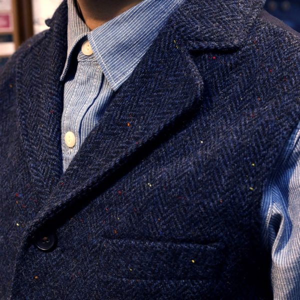 Classic Wool Tweed Waistcoat Retro Men's Herringbone Lapel Vest Blue - Image 3