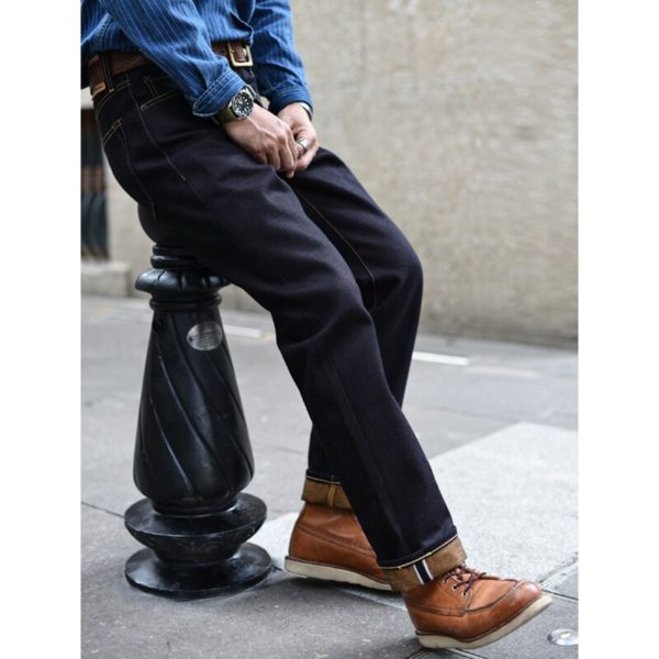 20.5 Oz Double-sided Dyeing Raw Selvedge Heavy Denim Jeans Straight Fit - Image 3