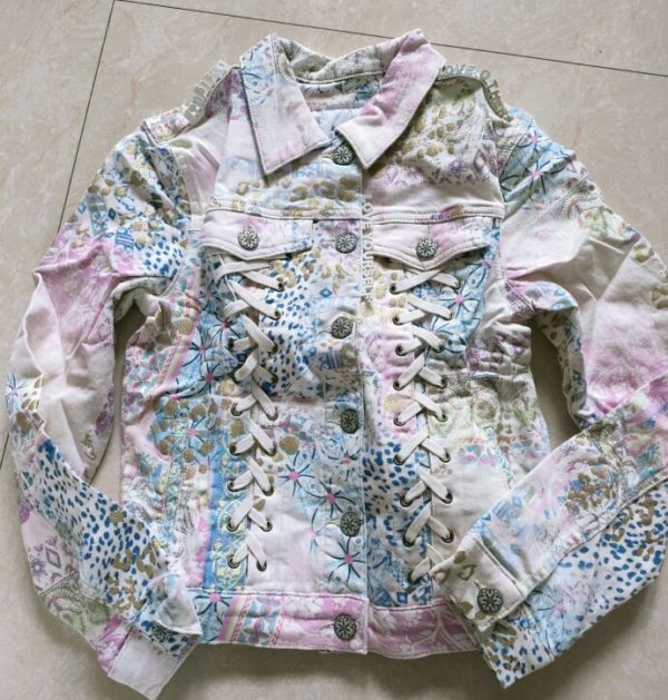 Spanish DEG Mini Leader Stitching Thread Printed Zipper Short Denim Jacket Three Options - Image 2