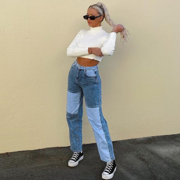 Streetwear Women's Bodycon Jeans woman Fashion Patchwork Harajuku Aesthetic Pants Jeans for women High Waisted Denim 90s Jeans - Image 2