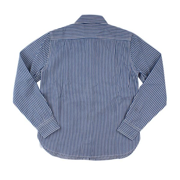 Work Striped Selvedge Black Denim Shirt For Men Casual Blue Jeans Shirt - Image 3