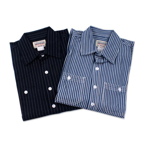 Vintage Striped Wrok Shirts For Men Fall Casual Railroad Retro Long Sleeve Western Worker Shirt Slim 4