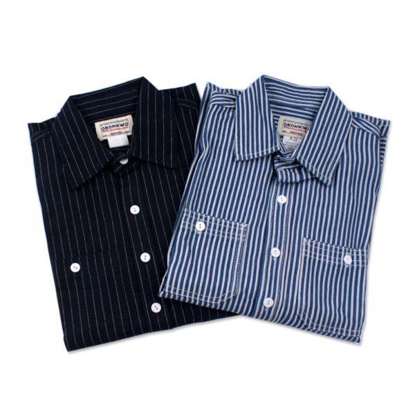 Work Striped Selvedge Black Denim Shirt For Men Casual Blue Jeans Shirt - Image 2