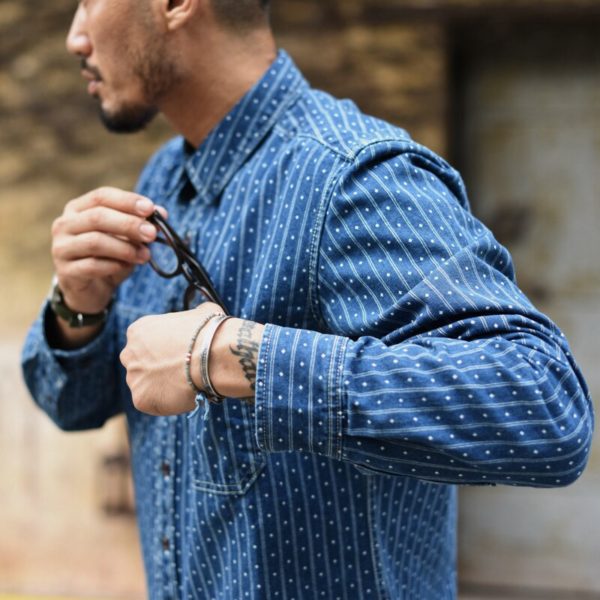 Chambray Wabash Stripe Levis Selvedge Quality Mens Denim Shirt longsleeve - Image 2
