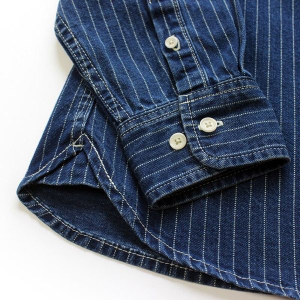 SauceZhan Discharge Printing Shirt Selvedge Denim Shirt Dot Denim Shirt Men Shirt Long Sleeve Striped Shirt 3