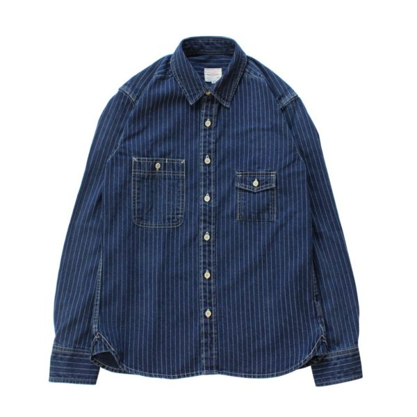 SauceZhan Discharge Printing Shirt Selvedge Denim Shirt Dot Denim Shirt Men Shirt Long Sleeve Striped Shirt 4