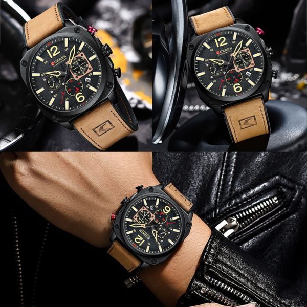 CURREN Brand Luxury Men Brown Quartz Wristwatches for Male Luminous Chronograph Dial Leather Clock Casual Sports 1