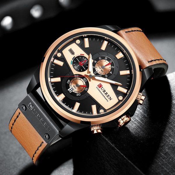 Best Watches For Men Blue Clock Male Chronograph Leather Watch - Image 3