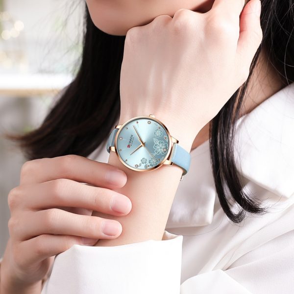 CURREN Watches Women Brand Leather Quartz Wristwatches Luxury Design Clock for Ladies Charm Flowers Dial Montre 2