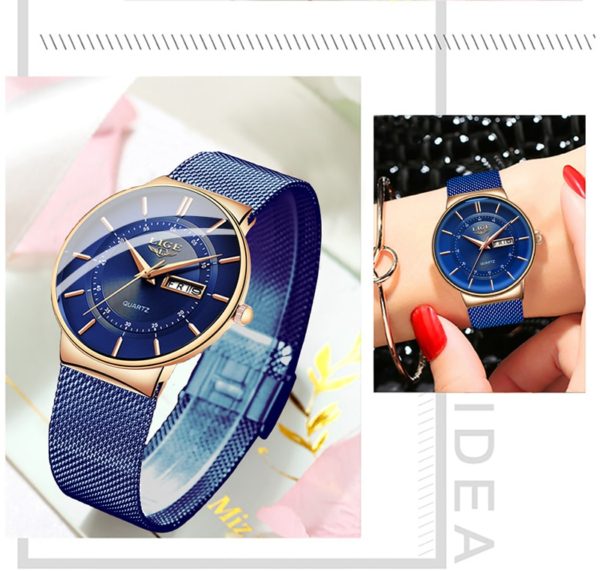 Women Watches Luxury Brand Ultra-thin Calendar Week Quartz Watch Ladies Clocks Mesh Stainless Steel Waterproof Reloj Mujer - Image 4