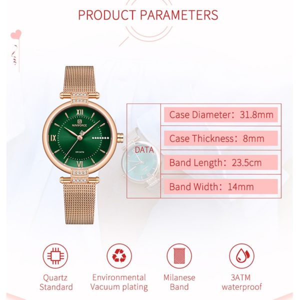 Green Watch Wristwatch Waterproof Steel Band Bracelet - Image 3