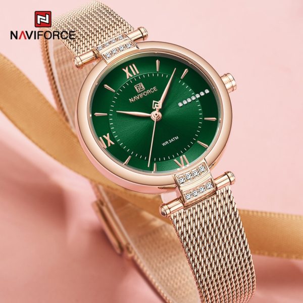 NAVIFORCE Luxury Brand Diamond Watches For Women Fashion Roman Scale Green Lady Quartz Wristwatch Waterproof Steel 3