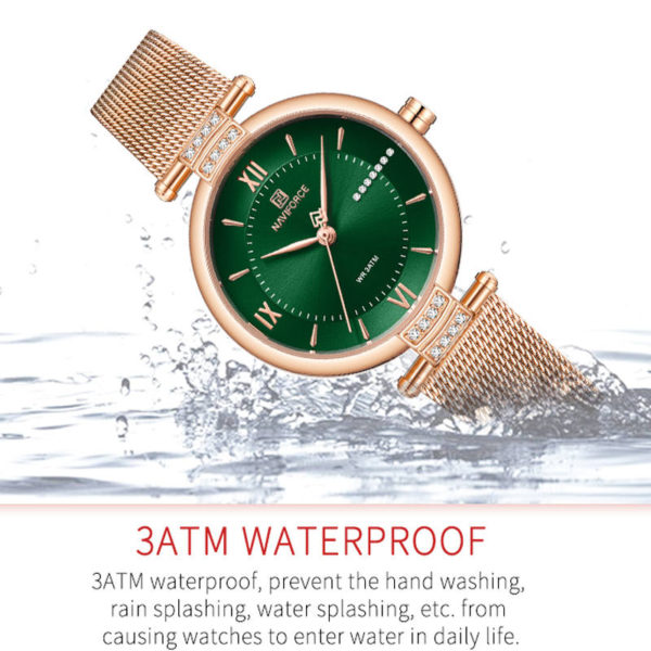 NAVIFORCE Luxury Brand Diamond Watches For Women Fashion Roman Scale Green Lady Quartz Wristwatch Waterproof Steel 4