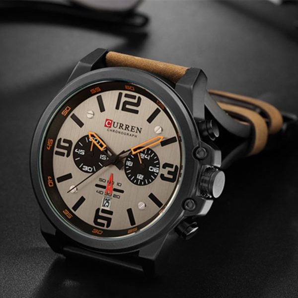 Men Brown Leather Watch Date Male Clock Relogio Masculino - Image 2