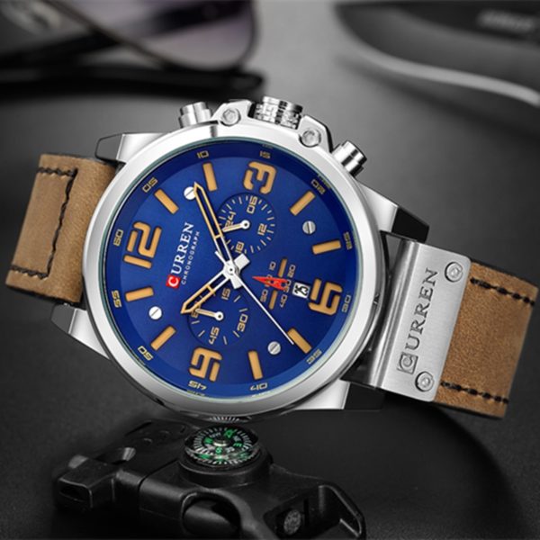 Men Brown Leather Watch Date Male Clock Relogio Masculino - Image 3