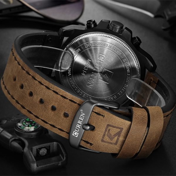 Men Brown Leather Watch Date Male Clock Relogio Masculino - Image 4