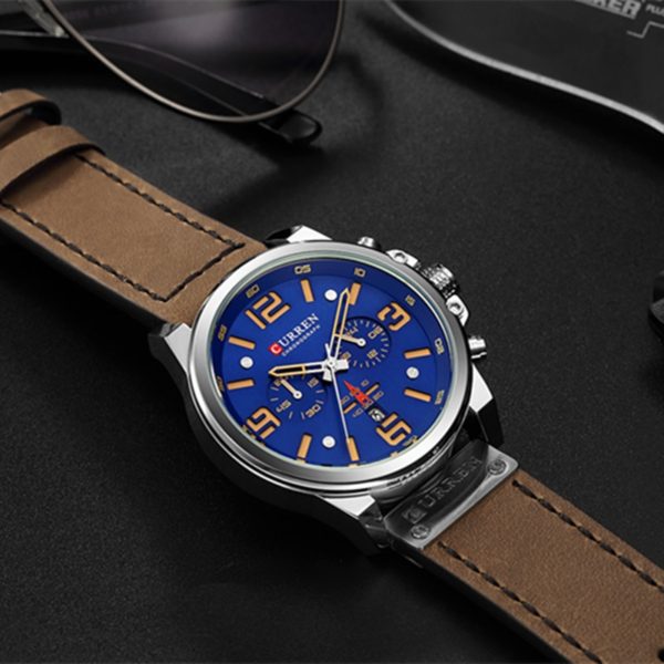 Men Brown Leather Watch Date Male Clock Relogio Masculino - Image 5
