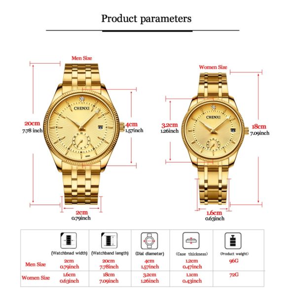 Gold Women Men Watch For Lover's Fashion Accessories - Image 3