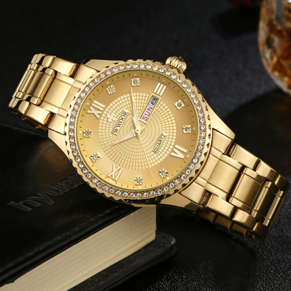 WWOOR 2021 Top Brand Couple Watch Men and Women Fashion Luxury Diamond Stainless Gold Quartz Pair 4