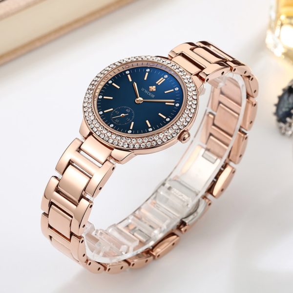 Luxury Stainless Steel Couple Watch Rose Gold Quartz Diamond Wrist Watch - Image 3
