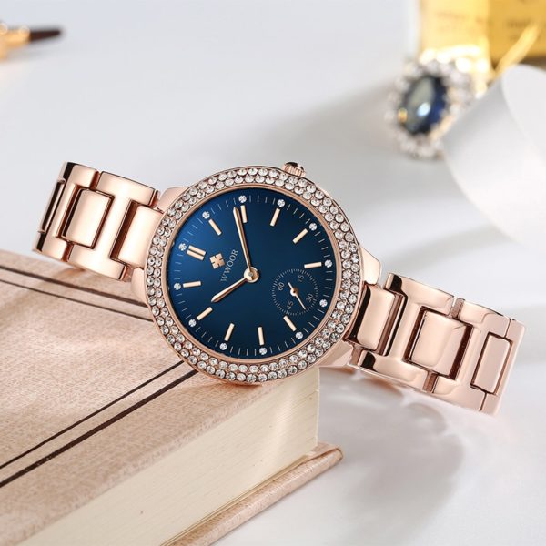 Luxury Stainless Steel Couple Watch Rose Gold Quartz Diamond Wrist Watch - Image 4