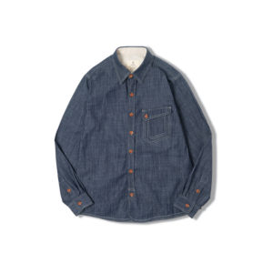 Indigo Washed Solid Work Selvedge Denim Shirt Long Sleeve Jacket Vintage Tops Clothing