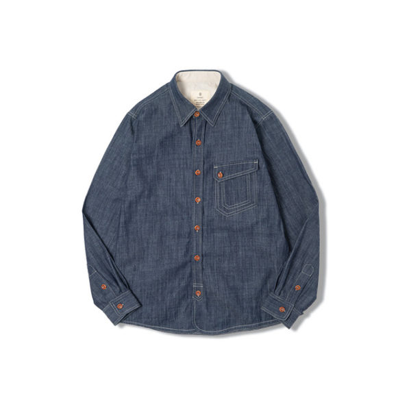 Indigo Washed Solid Work Selvedge Denim Shirt Long Sleeve Jacket Vintage Tops Clothing