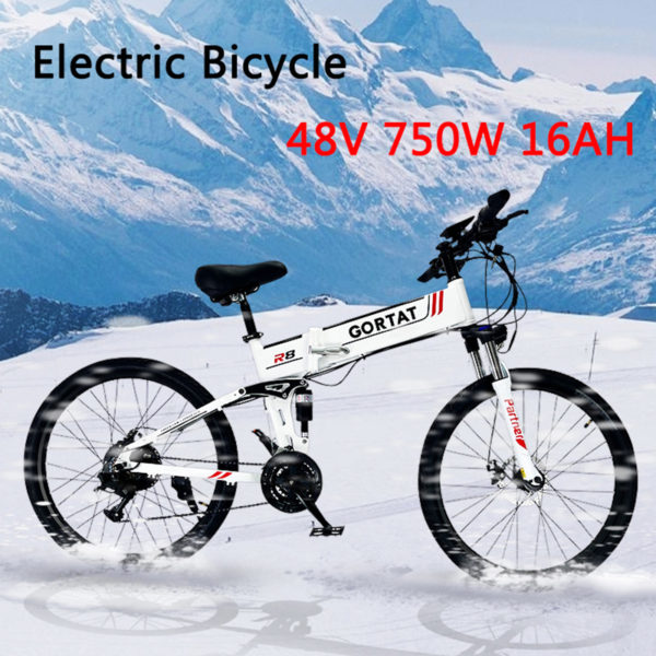 GORTAT 26 Inch 48V 750W 16Ah Electric Bike Folding Ebike Iithium Assisted Mountain Bicycle Aluminum Alloy 1