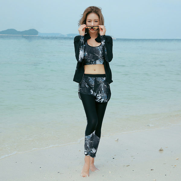 Long Sleeve Bathing Suit Women Men Holiday Seaside SwimWear - Image 2