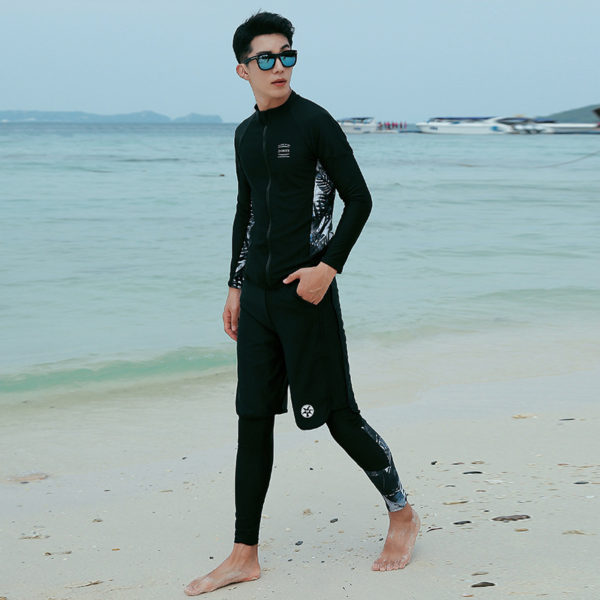 Long Sleeve Bathing Suit Women Men Holiday Seaside SwimWear - Image 3
