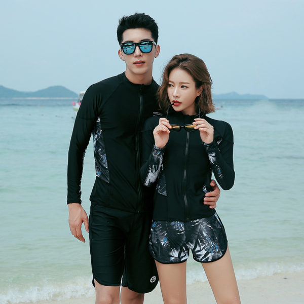 Family Matching Swimwear Couple Long Sleeve Diving Surfing Suit Women Men Lovers Holiday Seaside Sun Protection 3