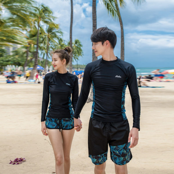 Family Matching Swimwear Couple Long Sleeves Diving Suit Women Men Lovers Holiday Seaside Sun Protection Clothes 1