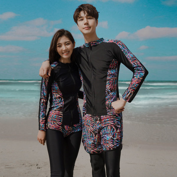 Long sleeve Lovers Swimwear swimsuit Rash Guard Wetsuit surfing Suit beachwear Tankinis with Boys Short 1